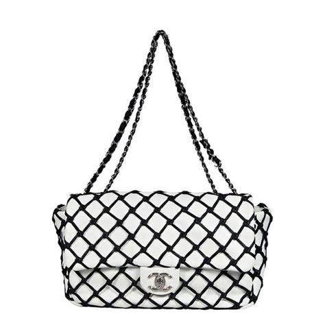 White & Black Chanel 2011 Canebiers Jumbo Flap Bag 